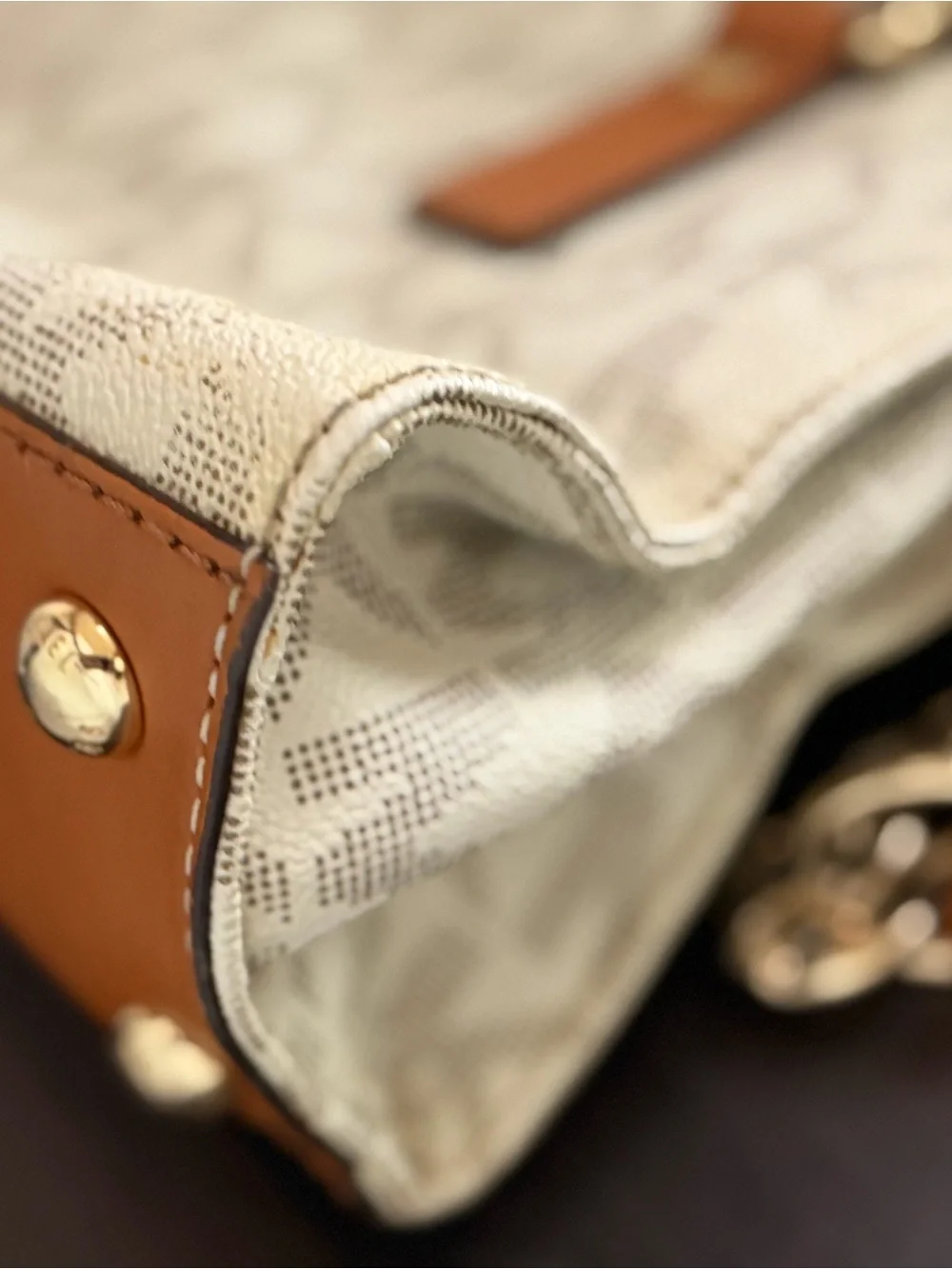 Michael Kors Vanilla Signature Satchel with Caramel Trim